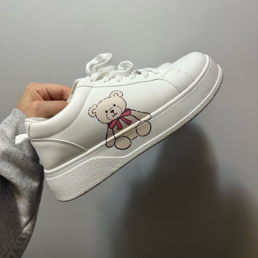 White Shoes with Bear Design